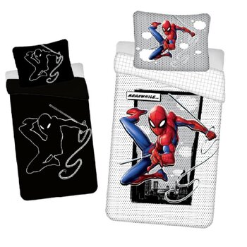 Bērnu spīdošs tumsā gultas veļas komplekts Spiderman 140x200 cm, 2 daļas cena un informācija | Bērnu gultas veļa | 220.lv