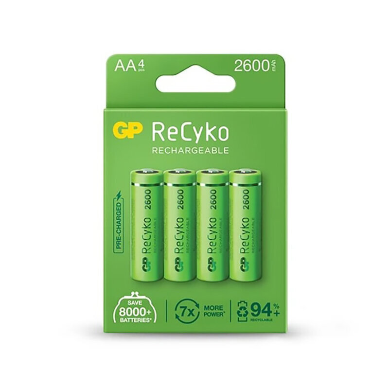 Uzlādējamās baterijas GP ReCyko NiMH AA 2600mAh EB4 cena un informācija | Baterijas | 220.lv