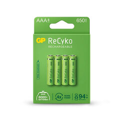 Аккумуляторные батареи GP ReCyko NiMH AAA 650мАч EB4 цена и информация | Батарейки | 220.lv