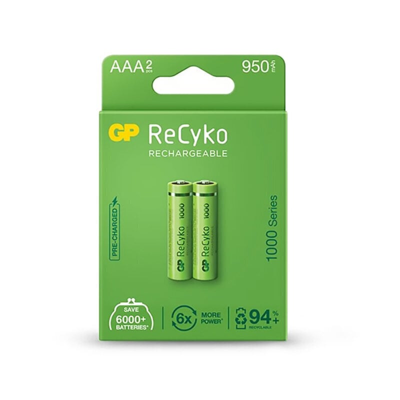 Uzlādējamas baterijas GP ReCyko NiMH AAA 950 mAh EB2 цена и информация | Baterijas | 220.lv