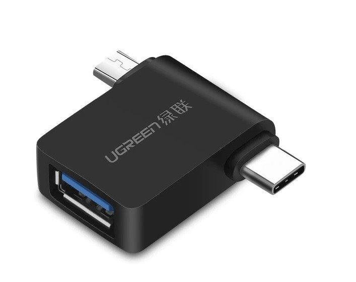 Ugreen OTG USB-A 3.0 uz USB-C līdz mikro-USB adapteris, melns цена и информация | Adapteri un USB centrmezgli | 220.lv