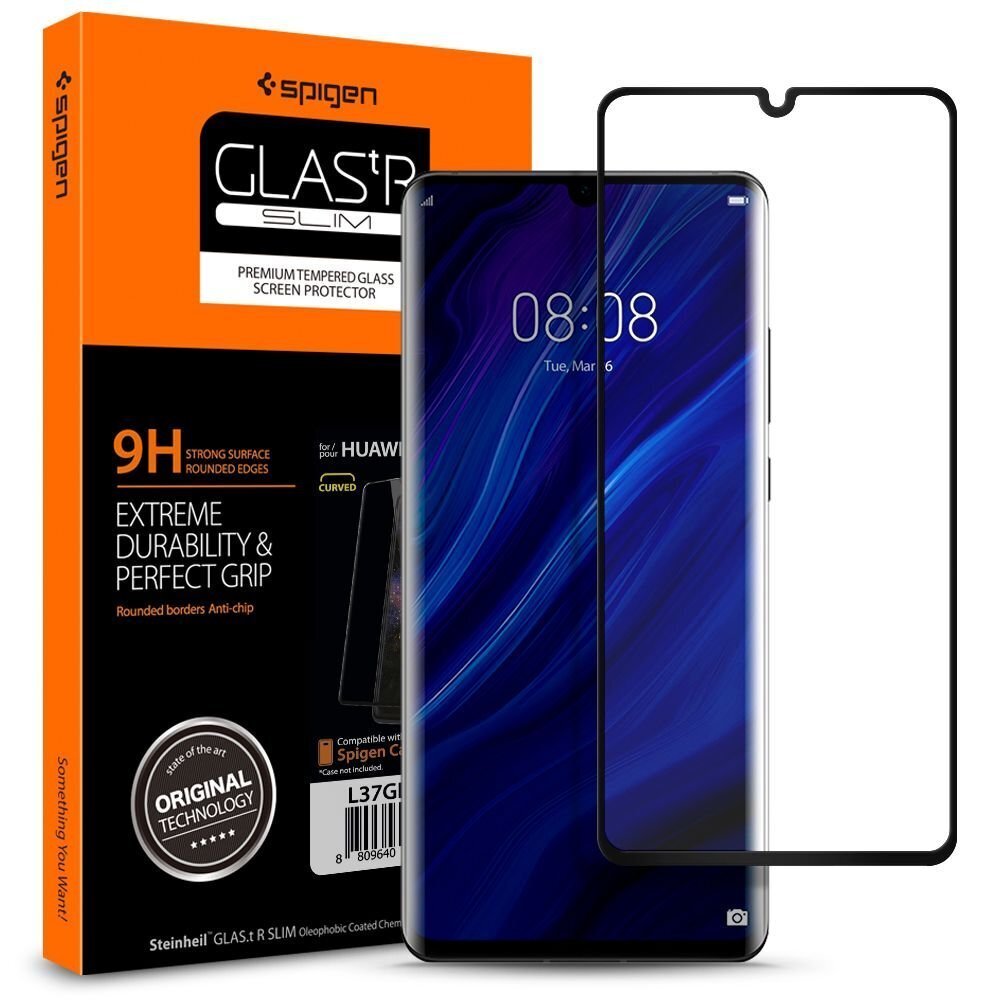 Spigen telefona stikliņš, piemērots Huawei P30 Pro, melns cena un informācija | Ekrāna aizsargstikli | 220.lv