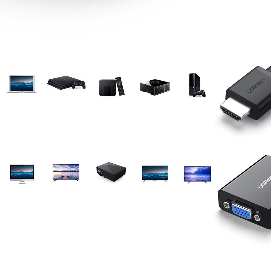 Ugreen HDMI - VGA micro USB adapteris cena un informācija | Adapteri un USB centrmezgli | 220.lv