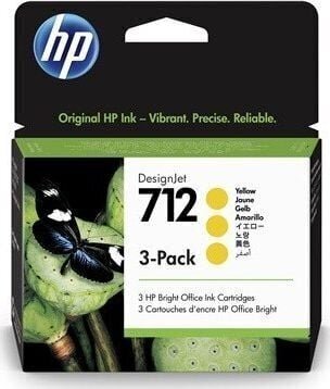 HP 712 3-Pack 29-ml Yellow DesignJet Ink Cartridge (3ED79A), dzeltena цена и информация | Tintes kārtridži | 220.lv