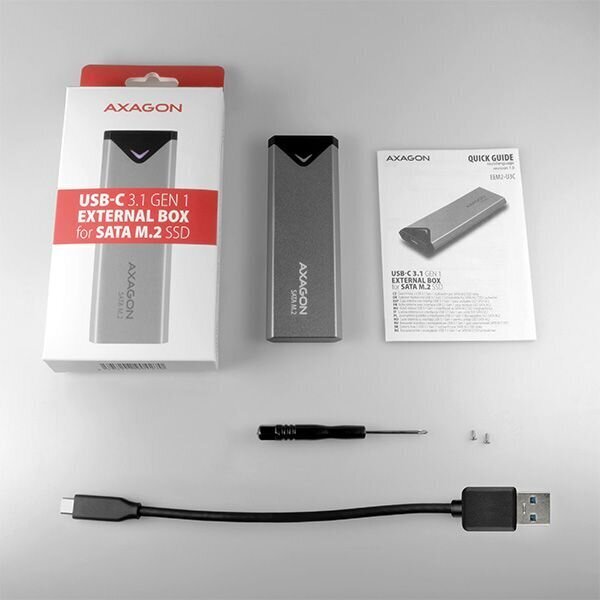 AXAGON EEM2-U3C USB-C 3.1 Gen 1 - M.2 SATA SSD 42-80mm, Box cena un informācija | Komponentu piederumi | 220.lv