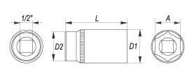 Торцевая головка 23.0mm, удлиненная, CrV, 1/2'', YATO цена и информация | Механические инструменты | 220.lv