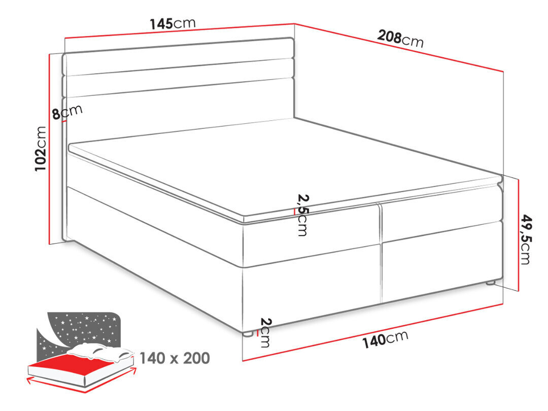 Kontinentālā gulta Modena 140x200 cm cena un informācija | Gultas | 220.lv