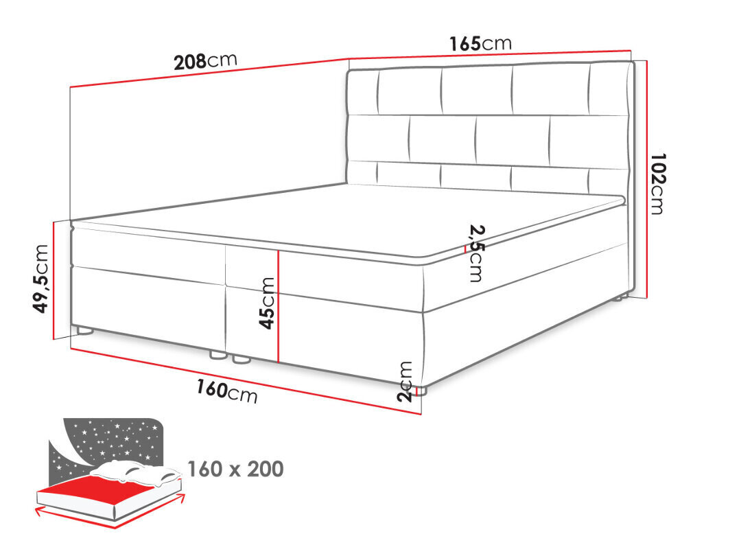 Kontinentālā gulta Wall 160x200 cm cena un informācija | Gultas | 220.lv