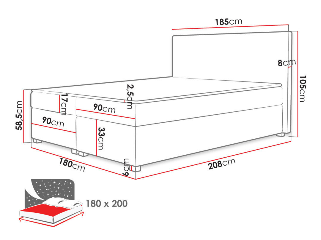 Kontinentālā gulta Simple 180x200cm cena un informācija | Gultas | 220.lv