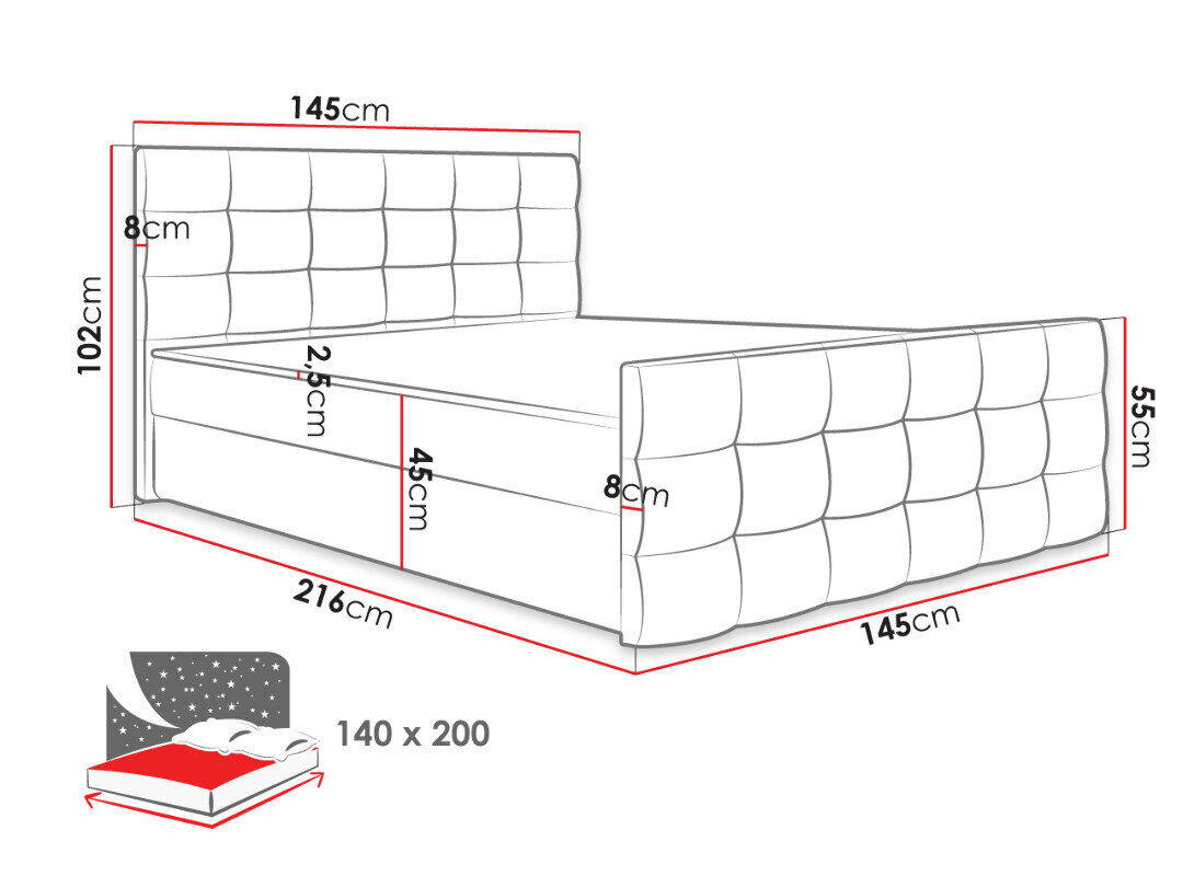 Kontinentālā gulta Milano 140x200cm cena un informācija | Gultas | 220.lv