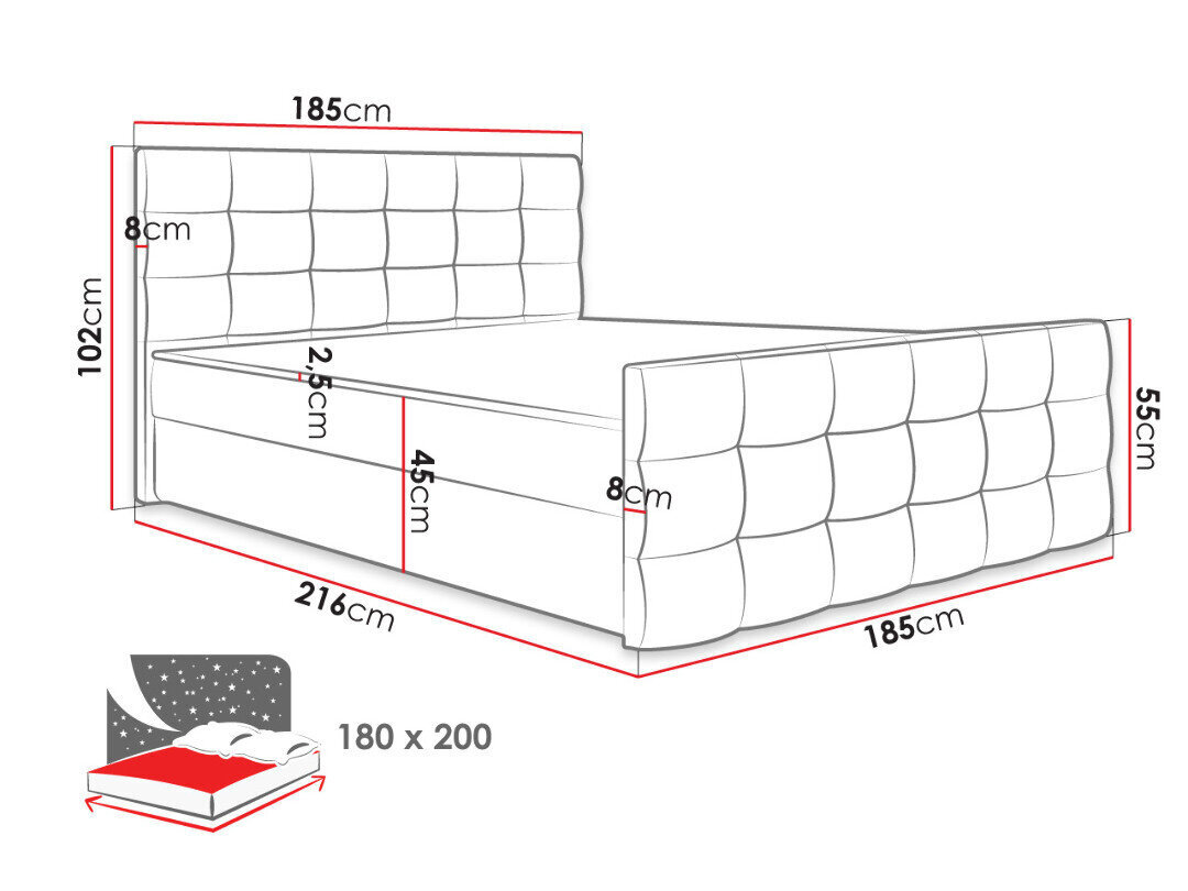Kontinentālā gulta Milano 180x200cm cena un informācija | Gultas | 220.lv