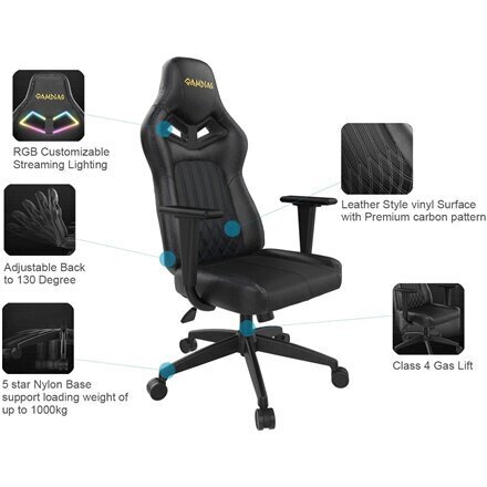 Gamdias Gaming chair, ZELUS E1 L, Black cena un informācija | Biroja krēsli | 220.lv