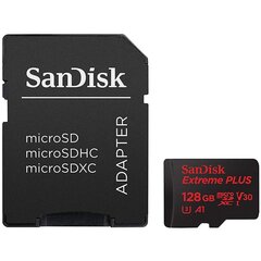 SanDisk карта памяти microSDXC 128GB Extreme Plus V30 A2 + адаптер цена и информация | Карты памяти для фотоаппаратов | 220.lv