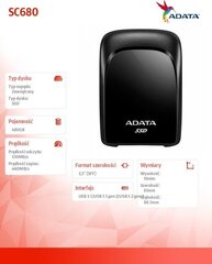 Внешний накопитель AData ASC680-480GU32G2-CBK цена и информация | Жёсткие диски | 220.lv