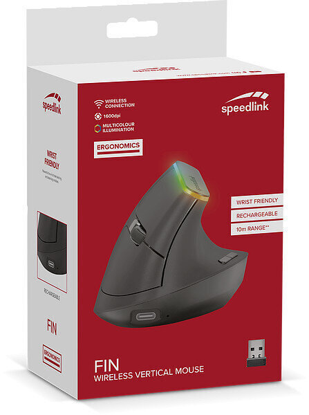 Speedlink wireless mouse Fin Ergonomic, black (SL-630025-BK) cena un informācija | Peles | 220.lv