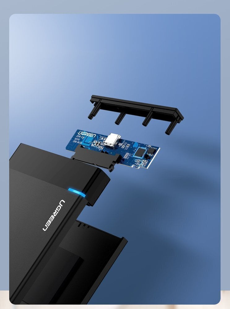Ugreen US221 ārējā cietā diska korpuss HDD/SSD, SATA 3.0, USB, 50 cm, melns cena un informācija | Ārējie cietie diski | 220.lv