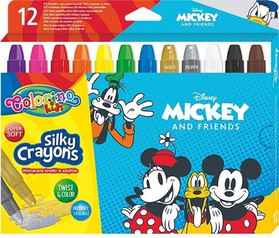 Zīda krītiņi COLORINO Disney "Mickey", izskrūvējami, 12 krāsas цена и информация | Kancelejas preces | 220.lv
