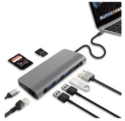 Многопортовый адаптер Hallo Type-C 8in1 USB 3.0 / HDMI 4K / LAN / SD / PD цена и информация | Адаптеры и USB разветвители | 220.lv