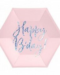 Papīra šķīvji Happy Birthday, rozā, 20 cm, 6 gab. cena un informācija | Vienreizējie trauki | 220.lv