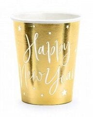 Vienreizlietojamās glāzes zelta krāsā Happy New Year, 220 ml, 6 gab. cena un informācija | Vienreizējie trauki | 220.lv