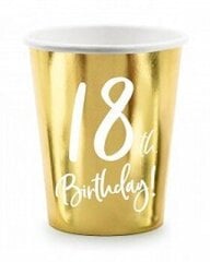 Vienreizlietojamās glāzes 18. dzimšanas diena, 220 ml, 6 gab., zelta krāsā cena un informācija | Vienreizējie trauki | 220.lv