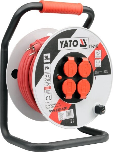 Pagarinājuma vads uz spoles, 3G 2,5 mm2, 30 m, YT-8106 YATO cena un informācija | Pagarinātāji | 220.lv