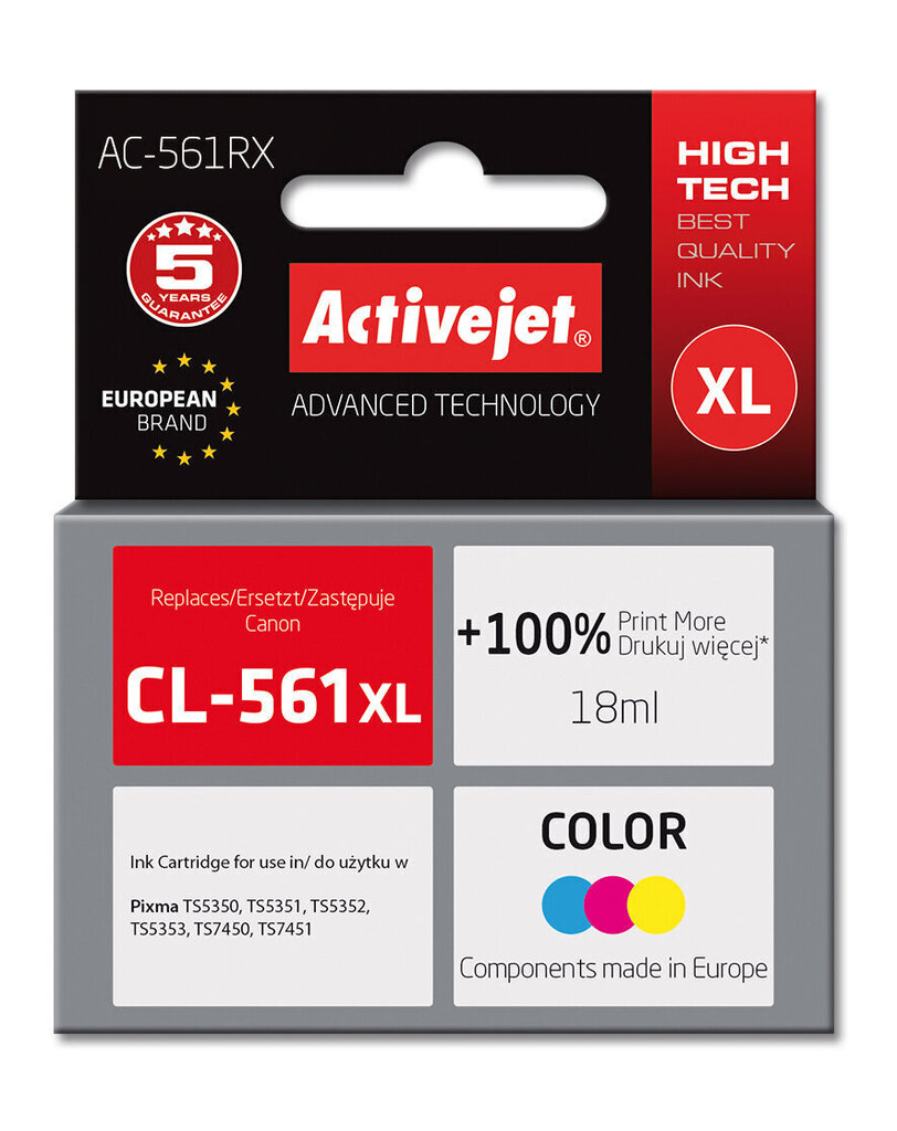 Activejet AC-561RX, zils (cyan), rozā (magenta), dzeltens цена и информация | Kārtridži lāzerprinteriem | 220.lv