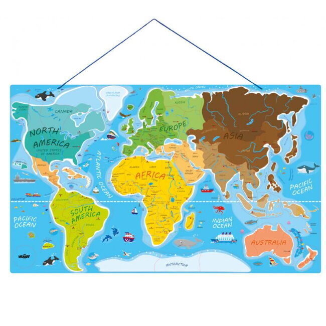 Woody 91290 Eko attīstoša Puzle un Angļu valodas apmācoša Pasaules karte (203gab.)4+ (77x47cm) cena un informācija | Attīstošās rotaļlietas | 220.lv