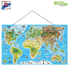 Woody 91290 Eko attīstoša Puzle un Angļu valodas apmācoša Pasaules karte (203gab.)4+ (77x47cm) cena un informācija | Woody Rotaļlietas, bērnu preces | 220.lv
