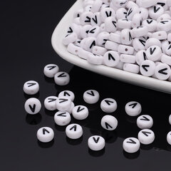 Akrila krelles - “V” burti, 7 mm, 20 gab., baltas cena un informācija | Rotu veidošana, pērļošana | 220.lv
