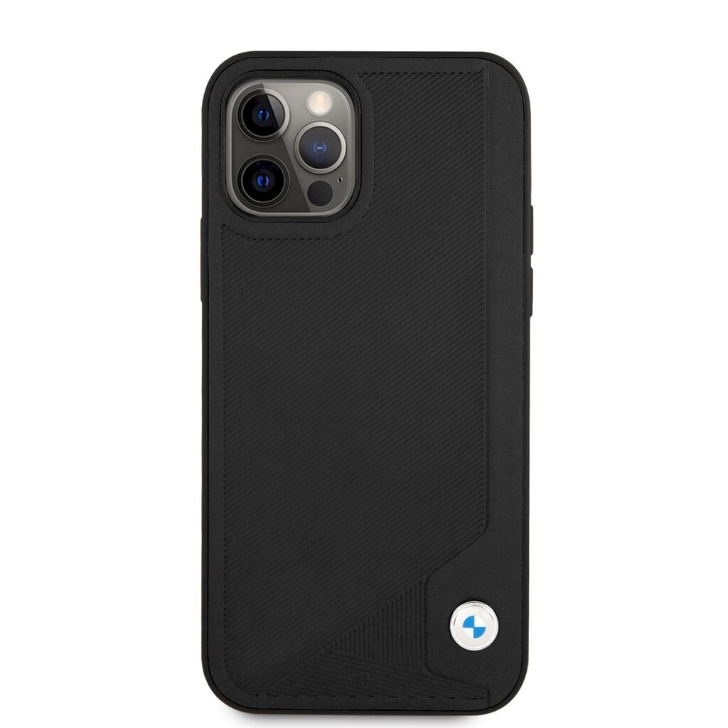 BMW Signature Leather Debossed Stripes Case priekš iPhone 12 Pro Max 6.7 Black cena un informācija | Telefonu vāciņi, maciņi | 220.lv