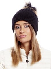 черная шапка в рубчик с меховой кисточкой цена и информация | Женские шапки | 220.lv