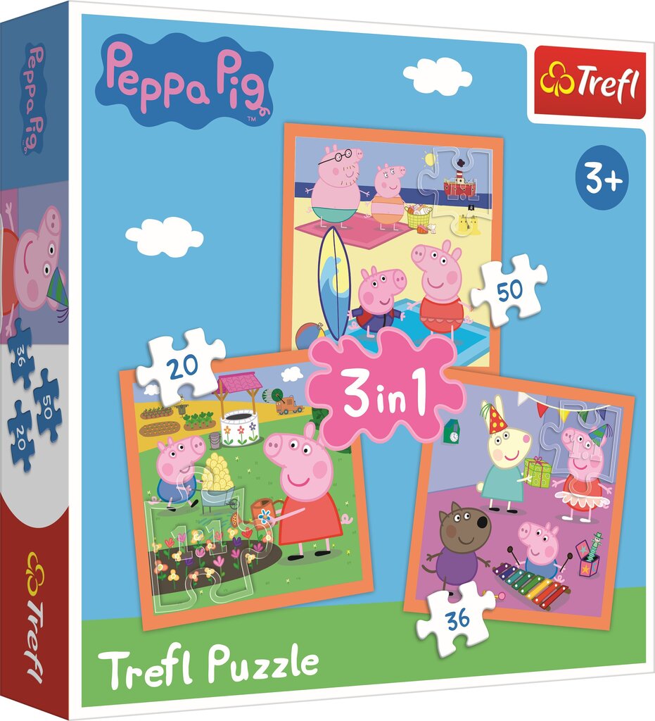 Pužļu komplekts Trefl Cūciņa Pepa (Peppa Pig ) 3 in 1 цена и информация | Puzles, 3D puzles | 220.lv