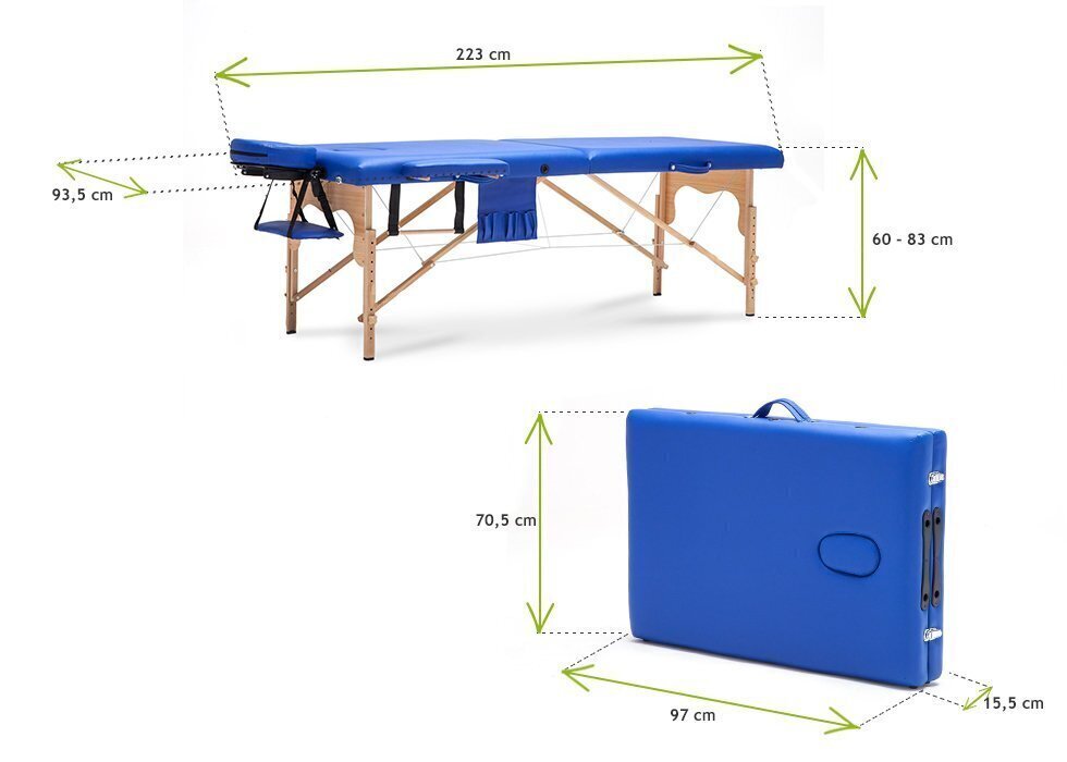 Masāžas galds BodyFit, 2 zonas, koka, zils cena un informācija | Masāžas piederumi | 220.lv