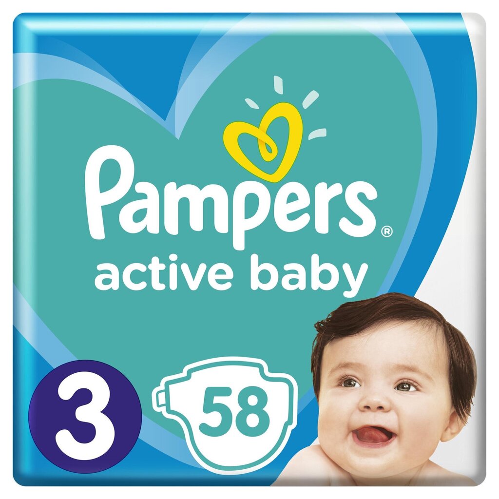 Autiņbiksītes PAMPERS Active Baby, 3. izmērs, 6-10 kg, 58 gab cena un informācija | Autiņbiksītes | 220.lv