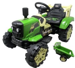 Elektriskais traktors ar piekabi, zaļš cena un informācija | Bērnu elektroauto | 220.lv