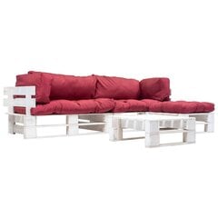 vidaXL 4-daļīgs palešu dīvānu komplekts ar sarkaniem matračiem, koks kaina ir informacija | Dārza mēbeļu komplekti | 220.lv
