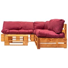vidaXL 4-daļīgs palešu dīvānu komplekts ar sarkaniem matračiem, koks цена и информация | Комплекты уличной мебели | 220.lv