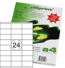 Etiķešu uzlīmes RILLPRINT 70x35 mm, A4, 24 uzlīmes vienā lapā, 100 lapas cena un informācija | Burtnīcas un papīra preces | 220.lv