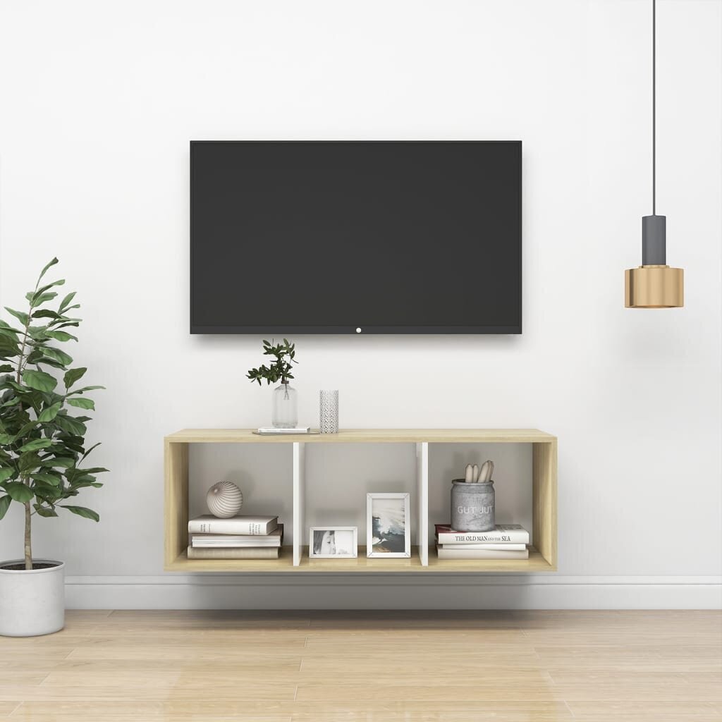 Televizora skapis, stiprināms pie sienas, 37x37x107 cm, balts цена и информация | TV galdiņi | 220.lv