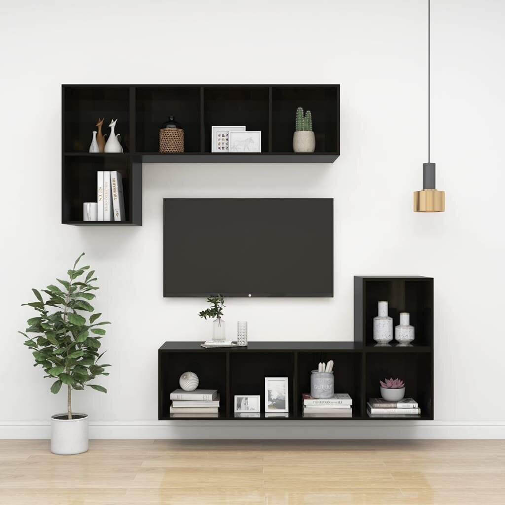 Televizora skapis, stiprināms pie sienas, 37x37x107 cm, melns cena un informācija | TV galdiņi | 220.lv