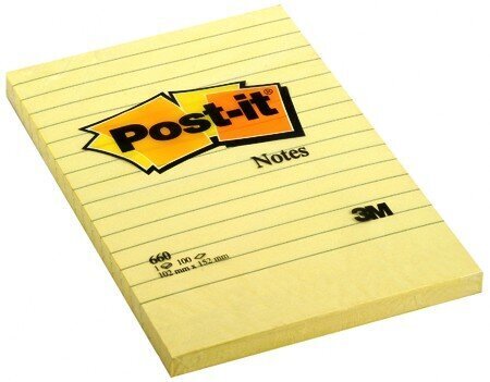 Piezīmju līmlapiņas POST-IT Notes, 102x152 mm, 100 lapiņas, līniju cena un informācija | Burtnīcas un papīra preces | 220.lv