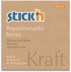 Līmlapiņas STICK´N Kraft, 76x76 mm, 100 lapiņas cena un informācija | Burtnīcas un papīra preces | 220.lv