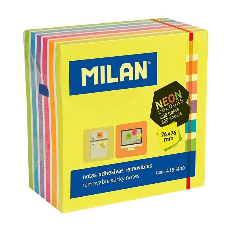 Līmlapiņas MILAN, 76 x 76 mm, 400 loksnes, neona krāsā cena un informācija | Burtnīcas un papīra preces | 220.lv