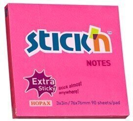 Līmlapiņas STICK´N extra, 76 x 76 mm, 90 lapiņas, neona rozā cena un informācija | Burtnīcas un papīra preces | 220.lv