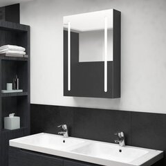 Vannas istabas skapis ar spoguli un LED apgaismojumu, 50x13x70 cm, melns cena un informācija | Vannas istabas skapīši | 220.lv