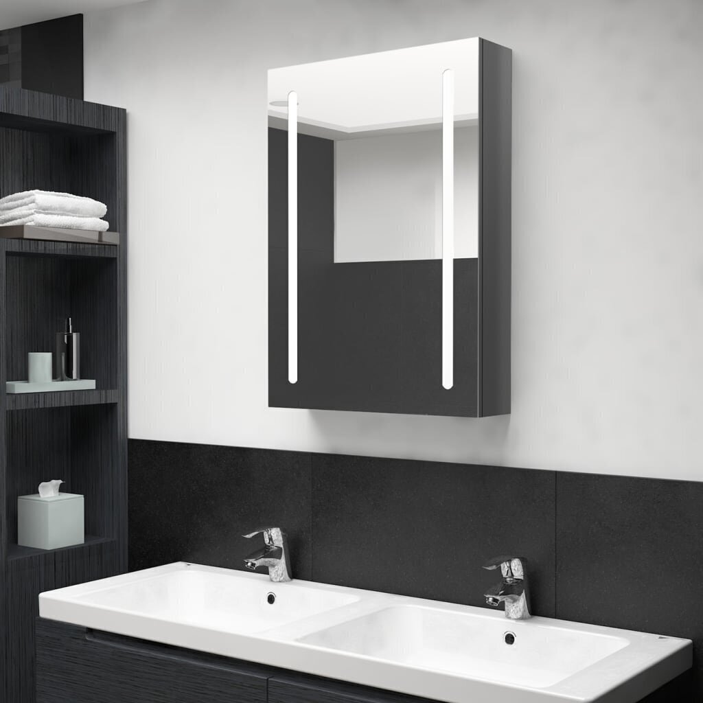 Vannas istabas skapis ar spoguli un LED apgaismojumu, 50x13x70 cm, pelēks cena un informācija | Vannas istabas skapīši | 220.lv