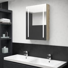 Vannas istabas skapis ar spoguli un LED apgaismojumu, 50x13x70 cm, ozola krāsā cena un informācija | Vannas istabas skapīši | 220.lv