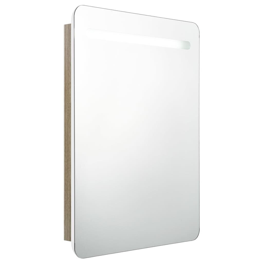 Vannas istabas skapis ar spoguli un LED, 60x11x80 cm, balts/ozols цена и информация | Vannas istabas skapīši | 220.lv