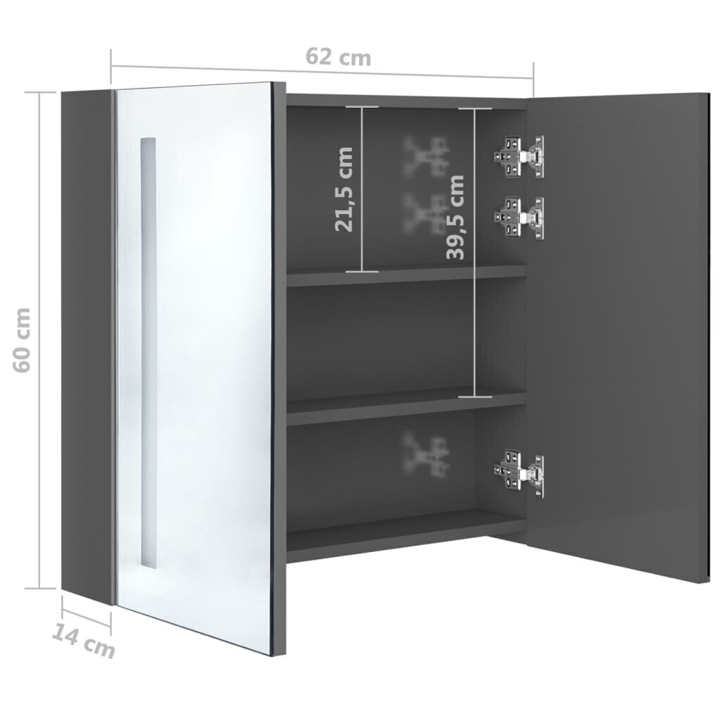 Vannas istabas skapis ar spoguli un LED apgaismojumu, 62x14x60 cm, pelēks cena un informācija | Vannas istabas skapīši | 220.lv